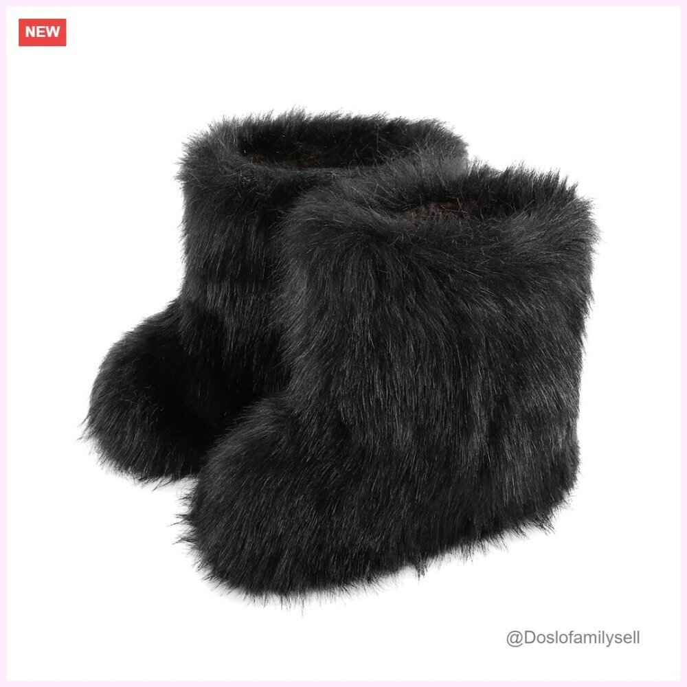 Faux Fur Snow Boots Mid-Calf Flat Winter Shoes Warm Fuzzy Boots